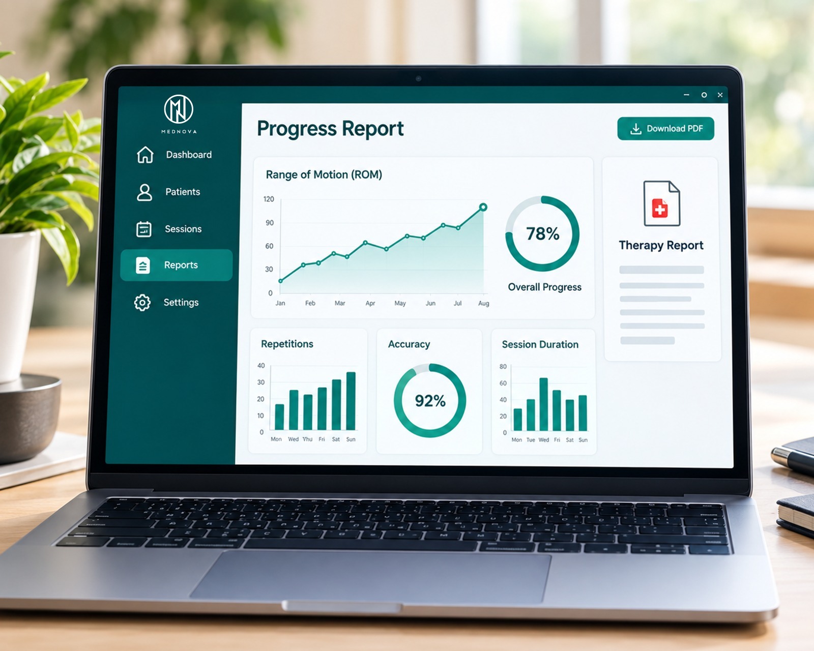 A progress report and charts on screen